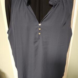 LOFT Navy Sleeveless Blouse with Button Detail